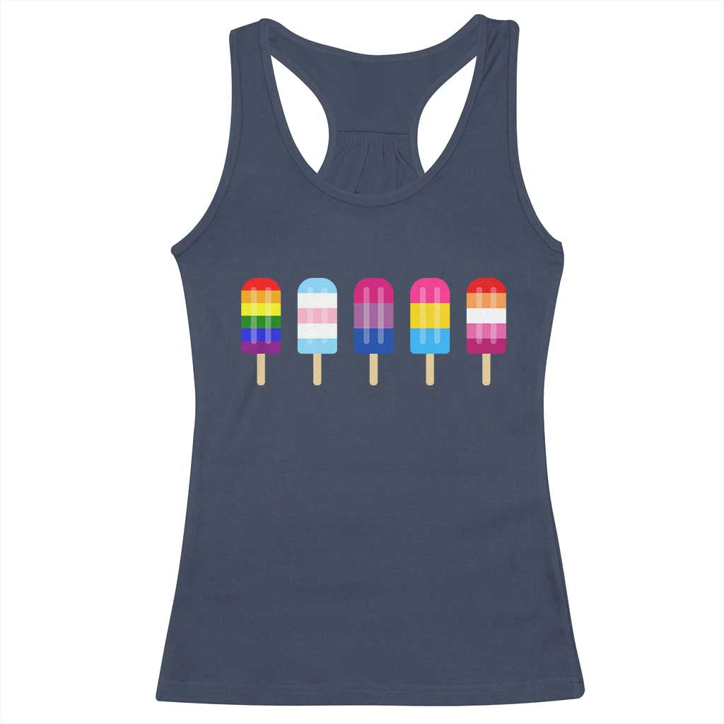 LGBT Rainbow Popsicles Racerback Tank Top Summer Ice Cream LGBTQ Pride Ally - Wonder Print Shop