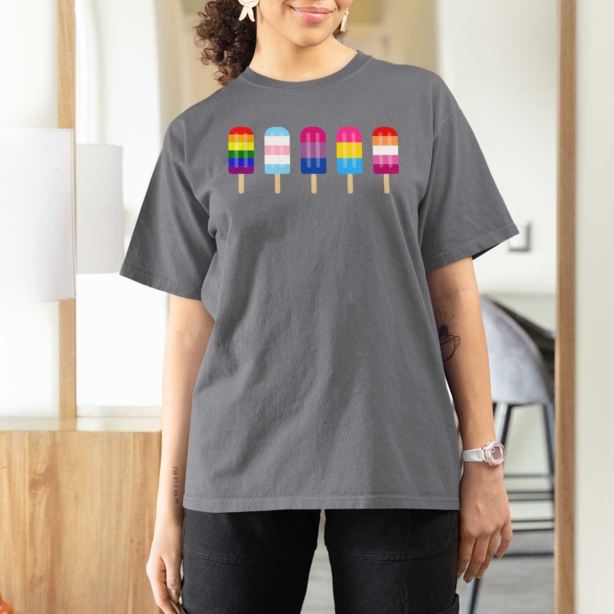 LGBT Rainbow Popsicles T Shirt For Women Summer Ice Cream LGBTQ Pride Ally - Wonder Print Shop