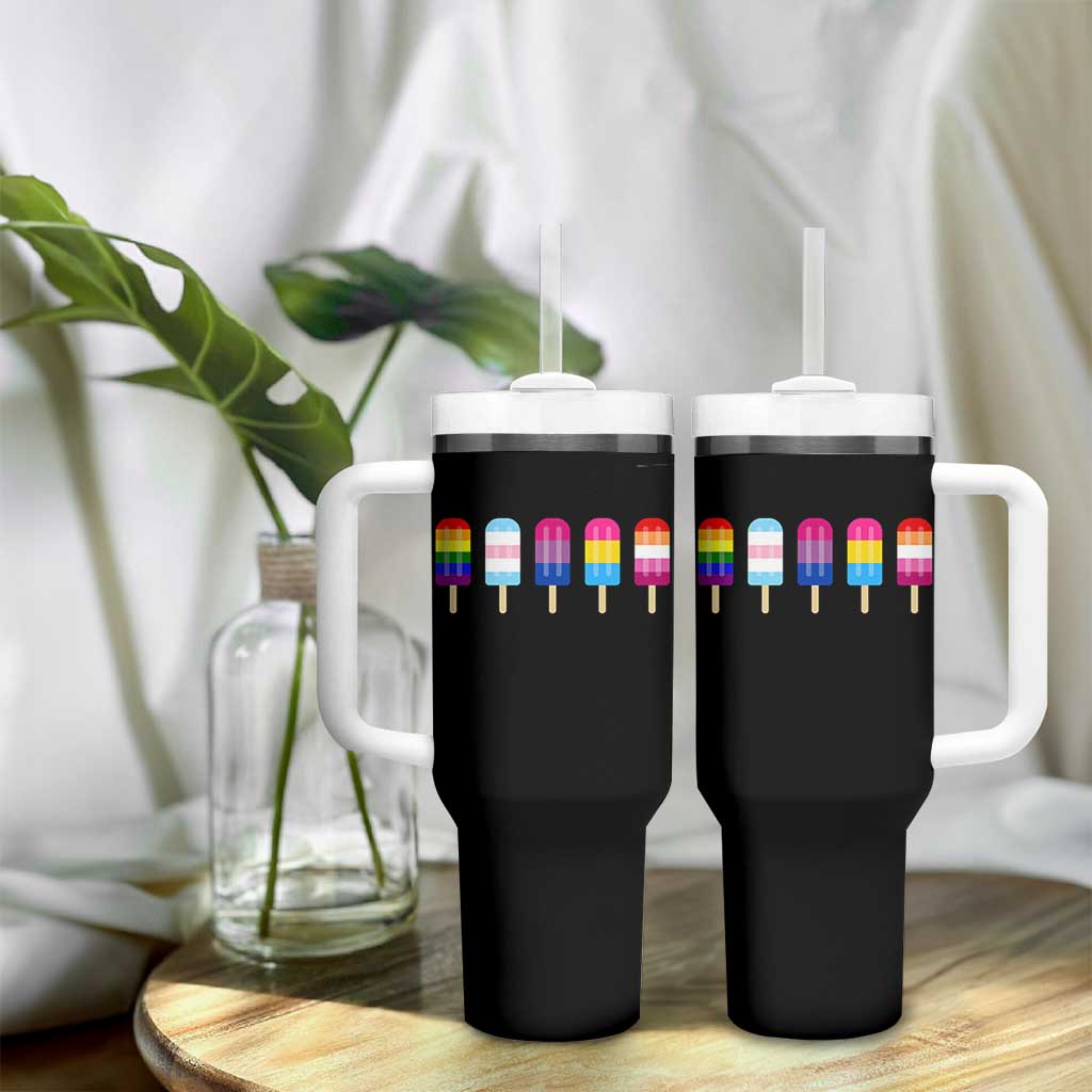 LGBT Rainbow Popsicles Tumbler With Handle Summer Ice Cream LGBTQ Pride Ally - Wonder Print Shop