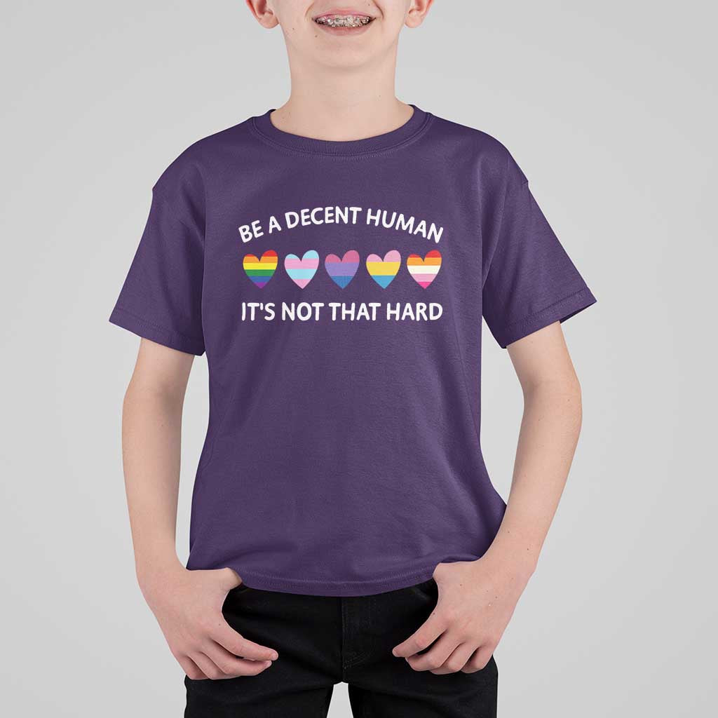 Be A Decent Human It's Not That Hard T Shirt For Kid LGBT Heart Retro Human Rights - Wonder Print Shop