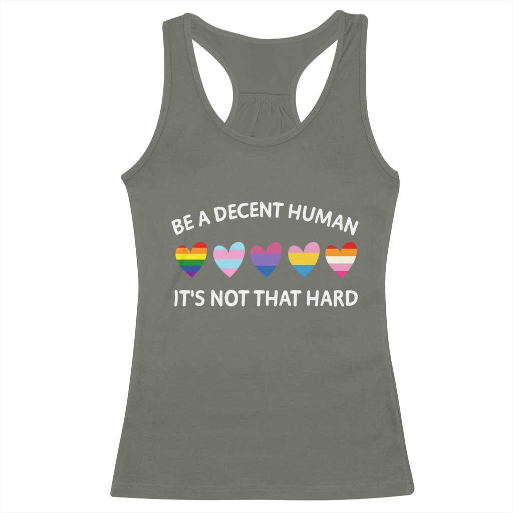 Be A Decent Human It's Not That Hard Racerback Tank Top LGBT Heart Retro Human Rights - Wonder Print Shop