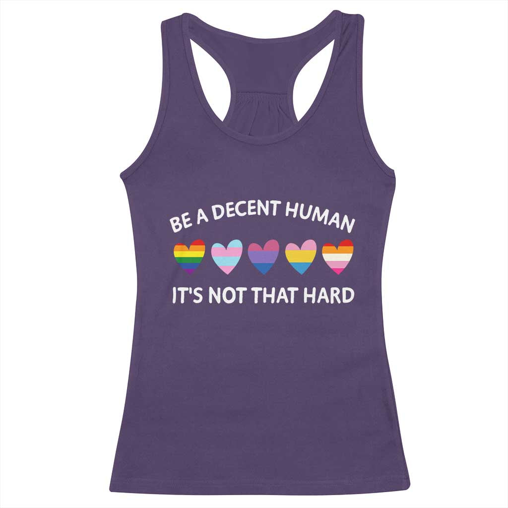 Be A Decent Human It's Not That Hard Racerback Tank Top LGBT Heart Retro Human Rights - Wonder Print Shop