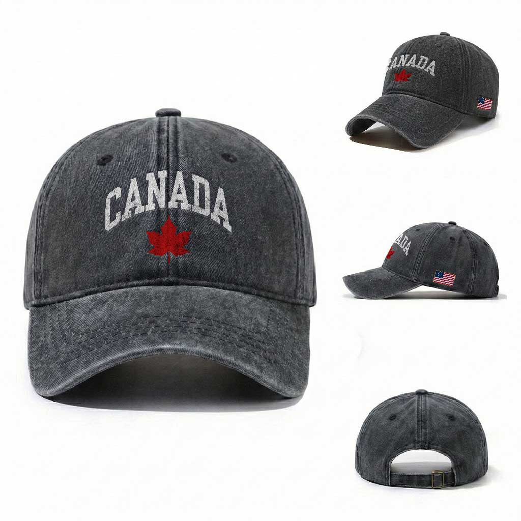 Canada Maple Leaf Washed Cotton Baseball Cap Canadian Pride