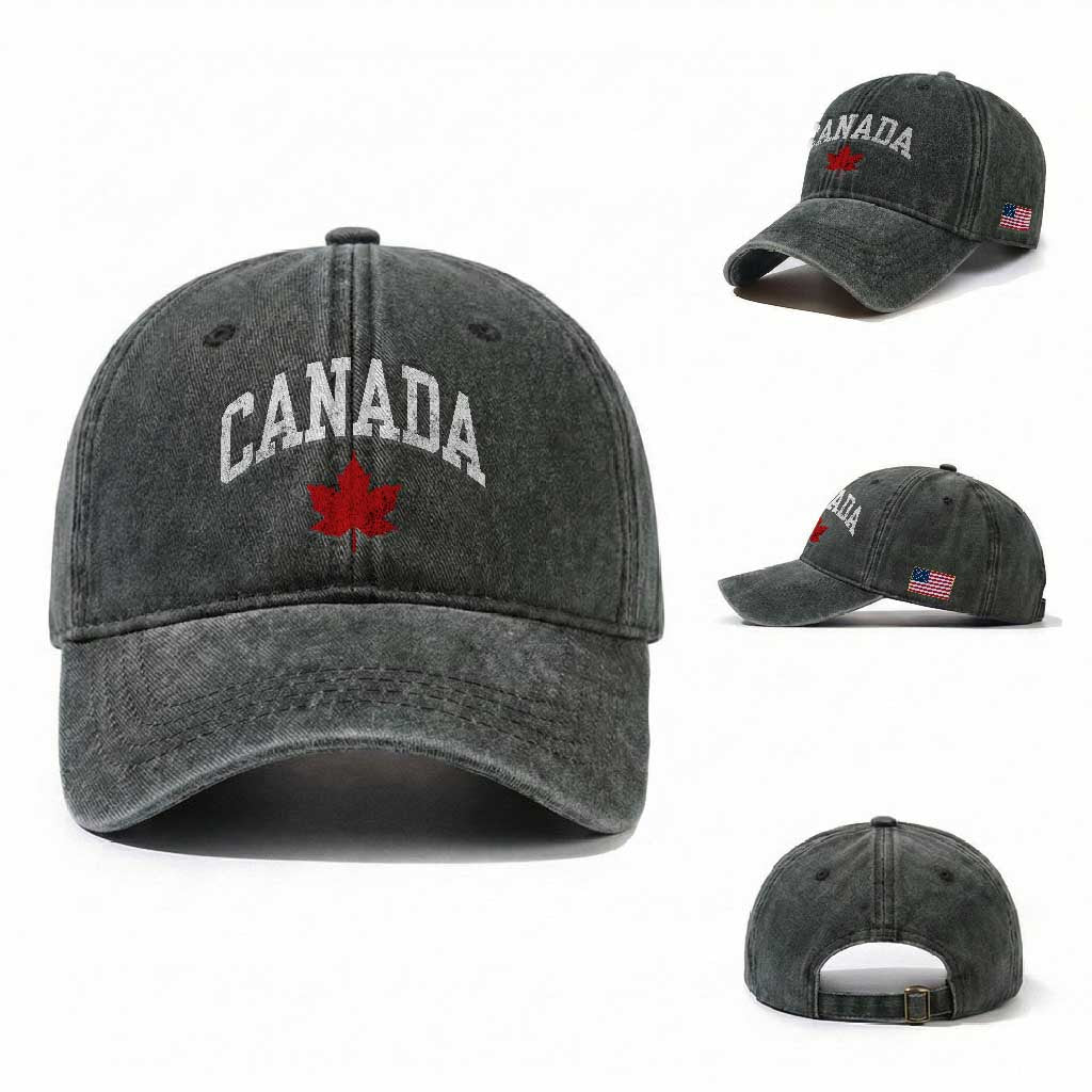 Canada Maple Leaf Washed Cotton Baseball Cap Canadian Pride