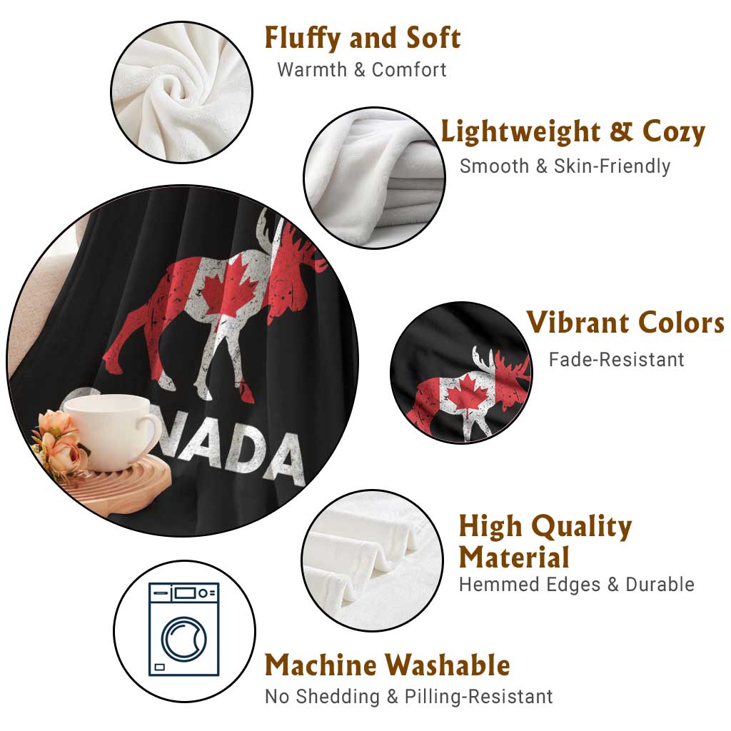 Canada Moose Maple Leaf Throw Blanket Canadian Pride