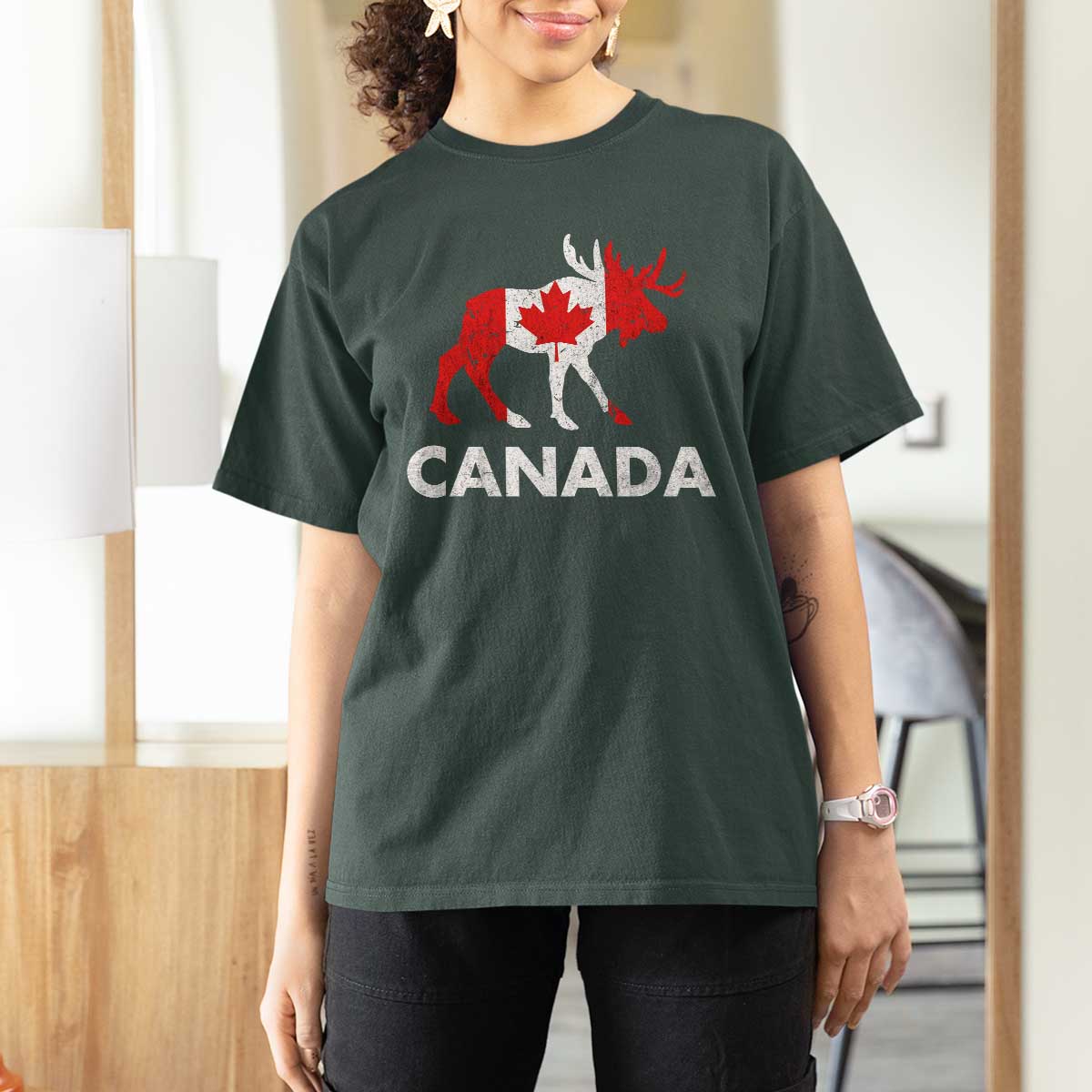 Canada Moose Maple Leaf T Shirt For Women Canadian Pride