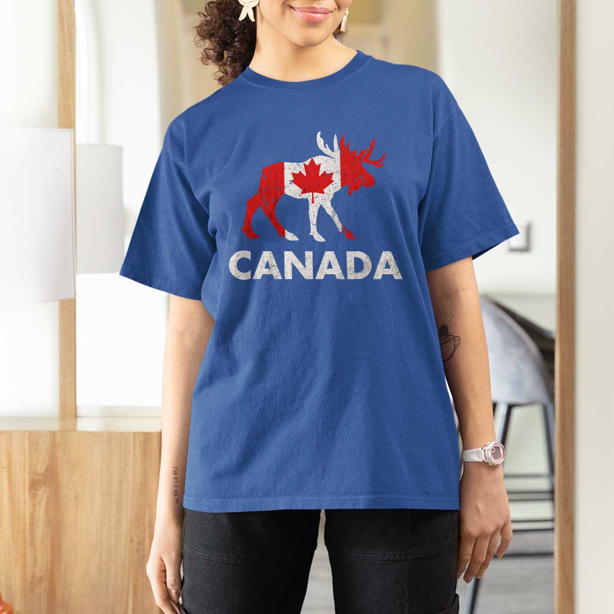 Canada Moose Maple Leaf T Shirt For Women Canadian Pride