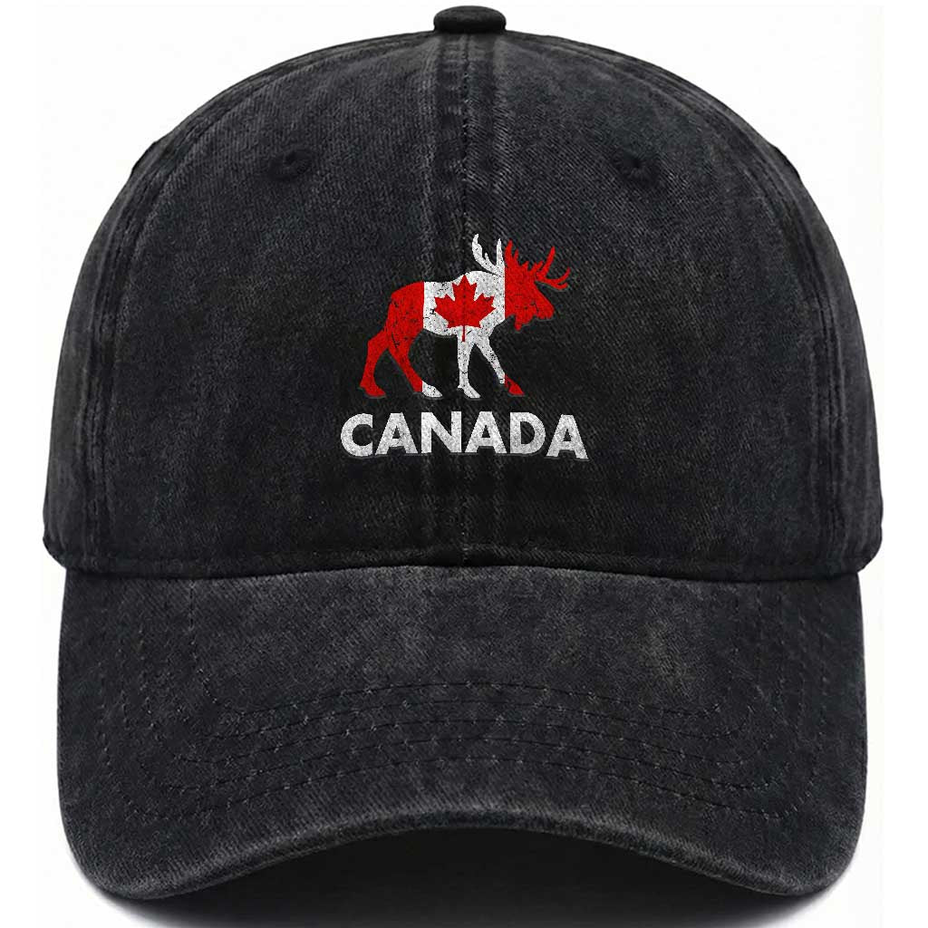 Canada Moose Maple Leaf Washed Cotton Baseball Cap Canadian Pride