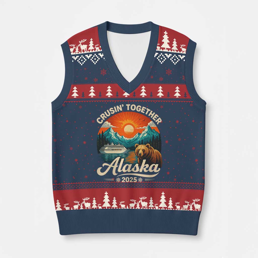 Alaska Cruise V-Neck Knit Sweater Vest Retro Alaskan Cruisin Together Matching Family Cruise - Wonder Print Shop