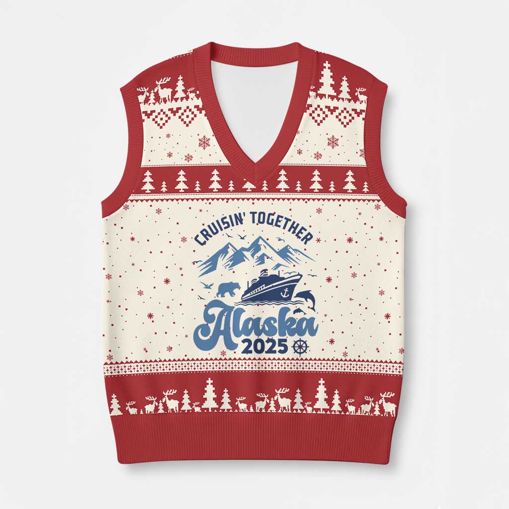 Alaska Cruise V-Neck Knit Sweater Vest Cruisin Together Matching Family Cruise 2025 - Wonder Print Shop