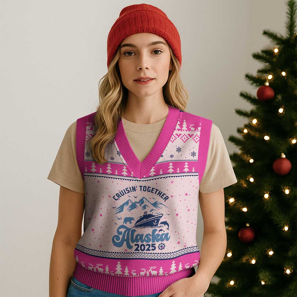 Alaska Cruise V-Neck Knit Sweater Vest Cruisin Together Matching Family Cruise 2025 - Wonder Print Shop