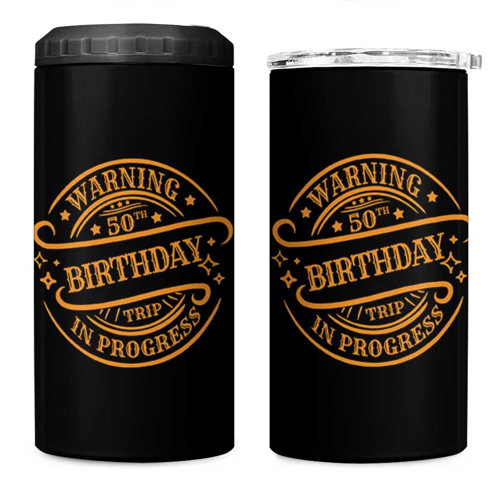 50th Birthday Trip 4 in 1 Can Cooler Tumbler Retro Funny Milestone Vacation - Wonder Print Shop