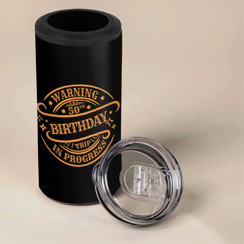 50th Birthday Trip 4 in 1 Can Cooler Tumbler Retro Funny Milestone Vacation - Wonder Print Shop