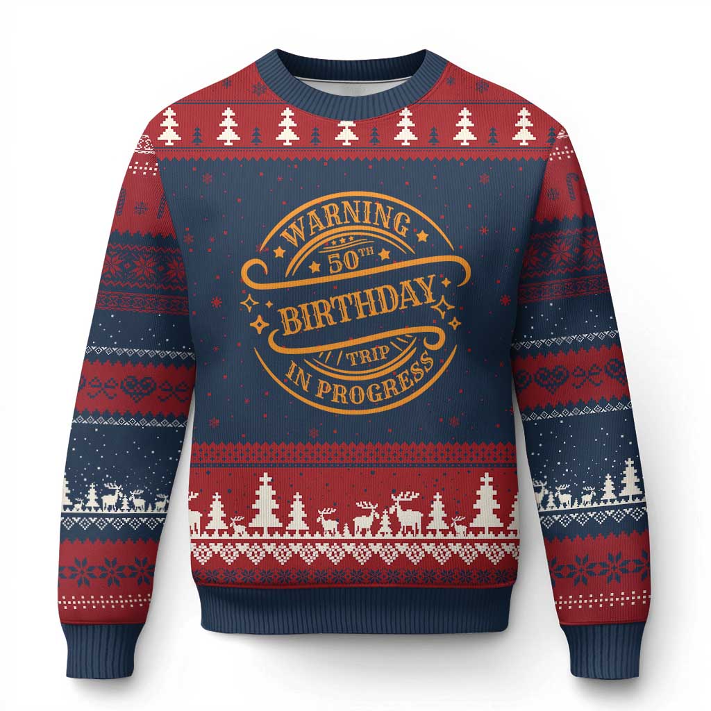 50th Birthday Trip Ugly Christmas Sweater Retro Funny Milestone Vacation - Wonder Print Shop