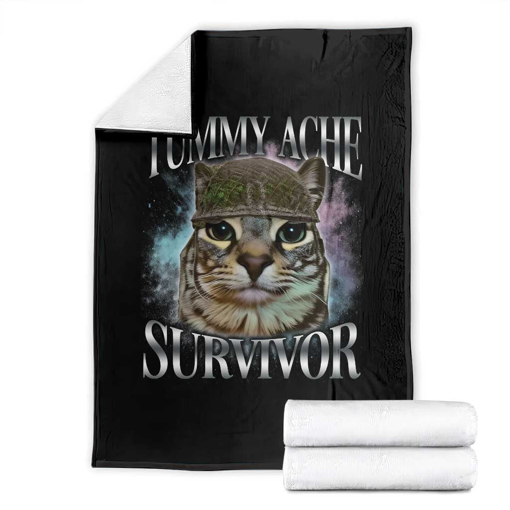 Tummy Ache Survivor Cat Meme Throw Blanket Vintage 90s Graphic Funny Stomach Issues Bootleg - Wonder Print Shop