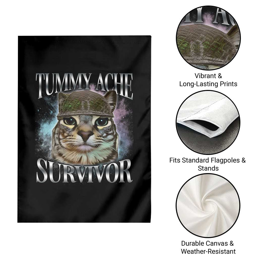 Tummy Ache Survivor Cat Meme Garden Flag Vintage 90s Graphic Funny Stomach Issues Bootleg - Wonder Print Shop