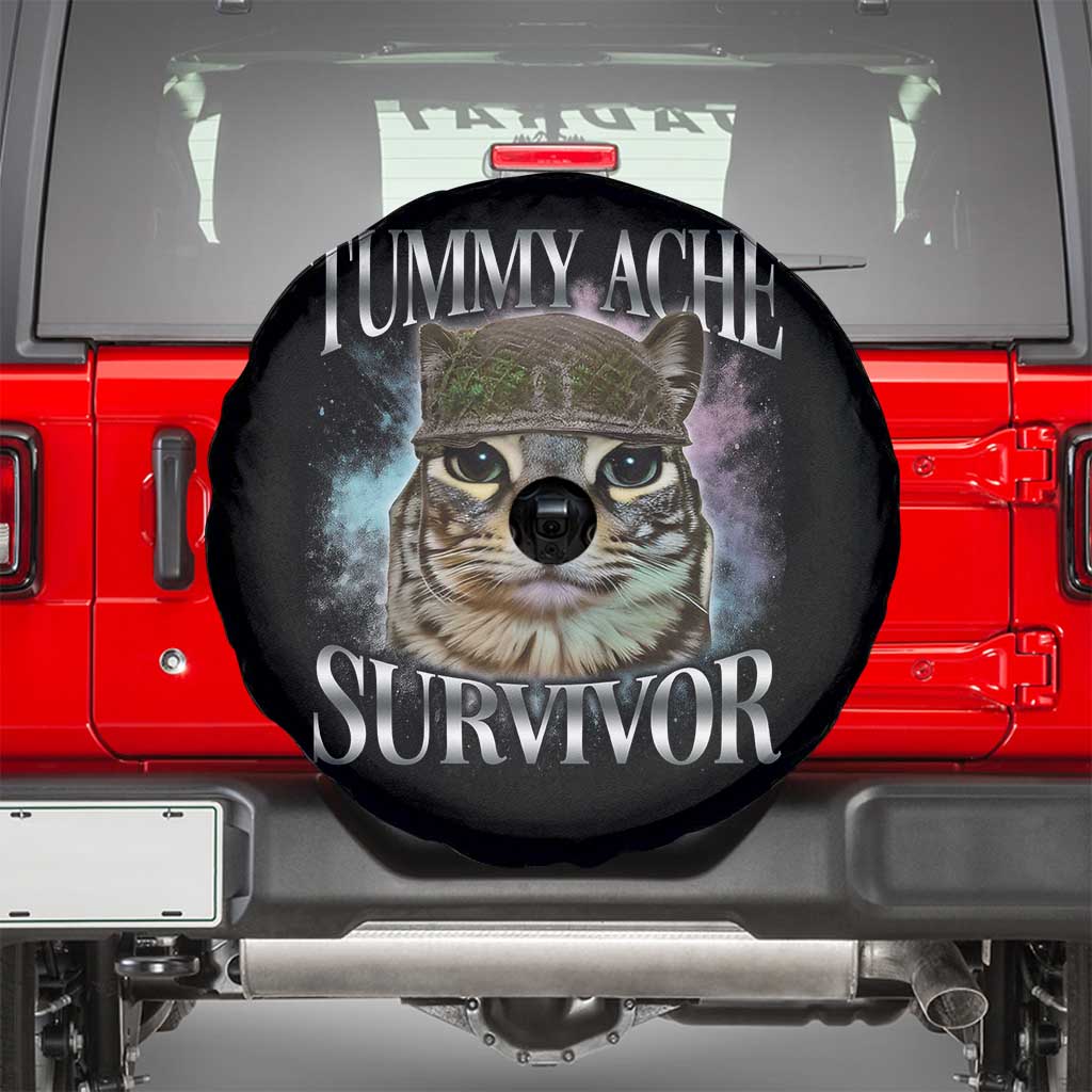 Tummy Ache Survivor Cat Meme Spare Tire Cover Vintage 90s Graphic Funny Stomach Issues Bootleg - Wonder Print Shop
