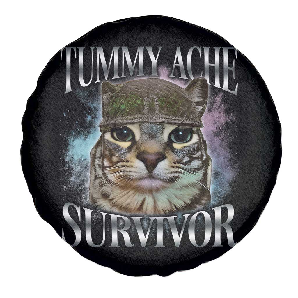 Tummy Ache Survivor Cat Meme Spare Tire Cover Vintage 90s Graphic Funny Stomach Issues Bootleg - Wonder Print Shop