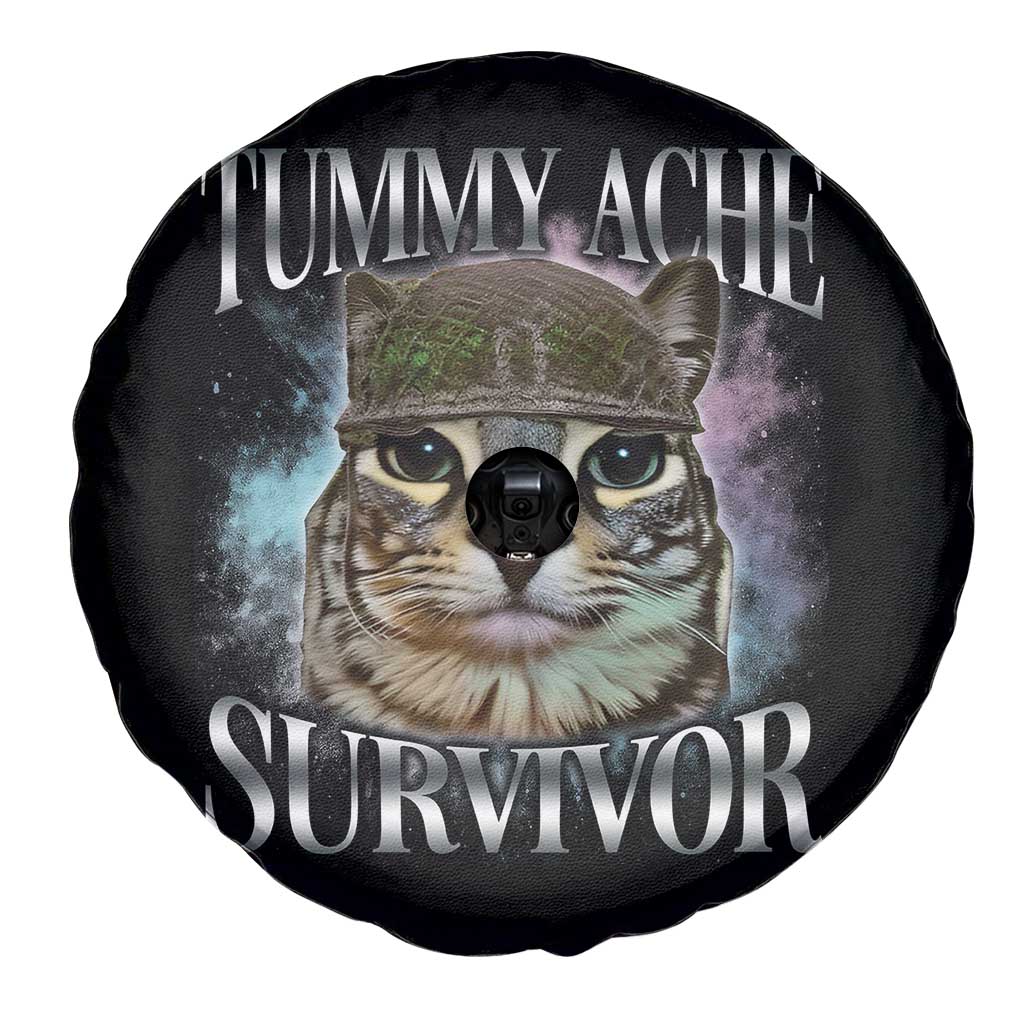 Tummy Ache Survivor Cat Meme Spare Tire Cover Vintage 90s Graphic Funny Stomach Issues Bootleg - Wonder Print Shop