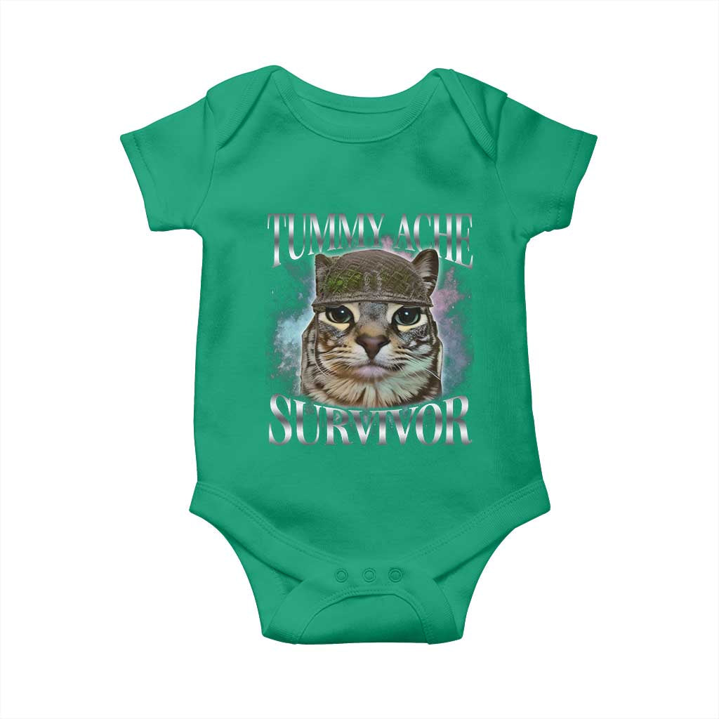 Tummy Ache Survivor Cat Meme Baby Onesie Vintage 90s Graphic Funny Stomach Issues Bootleg - Wonder Print Shop