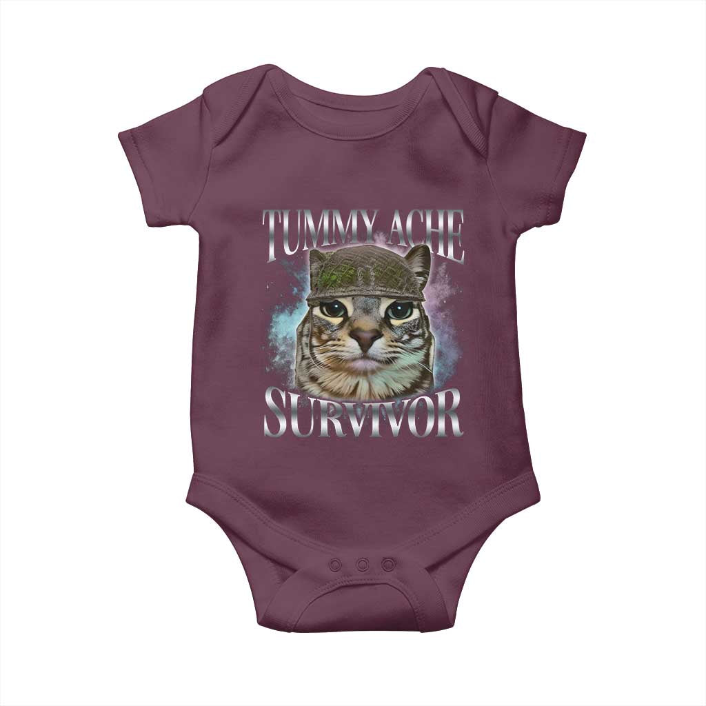 Tummy Ache Survivor Cat Meme Baby Onesie Vintage 90s Graphic Funny Stomach Issues Bootleg - Wonder Print Shop