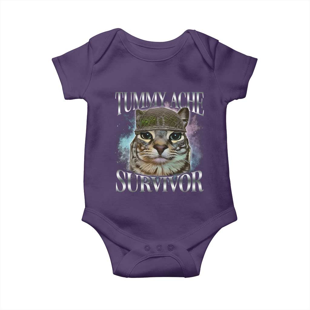Tummy Ache Survivor Cat Meme Baby Onesie Vintage 90s Graphic Funny Stomach Issues Bootleg - Wonder Print Shop
