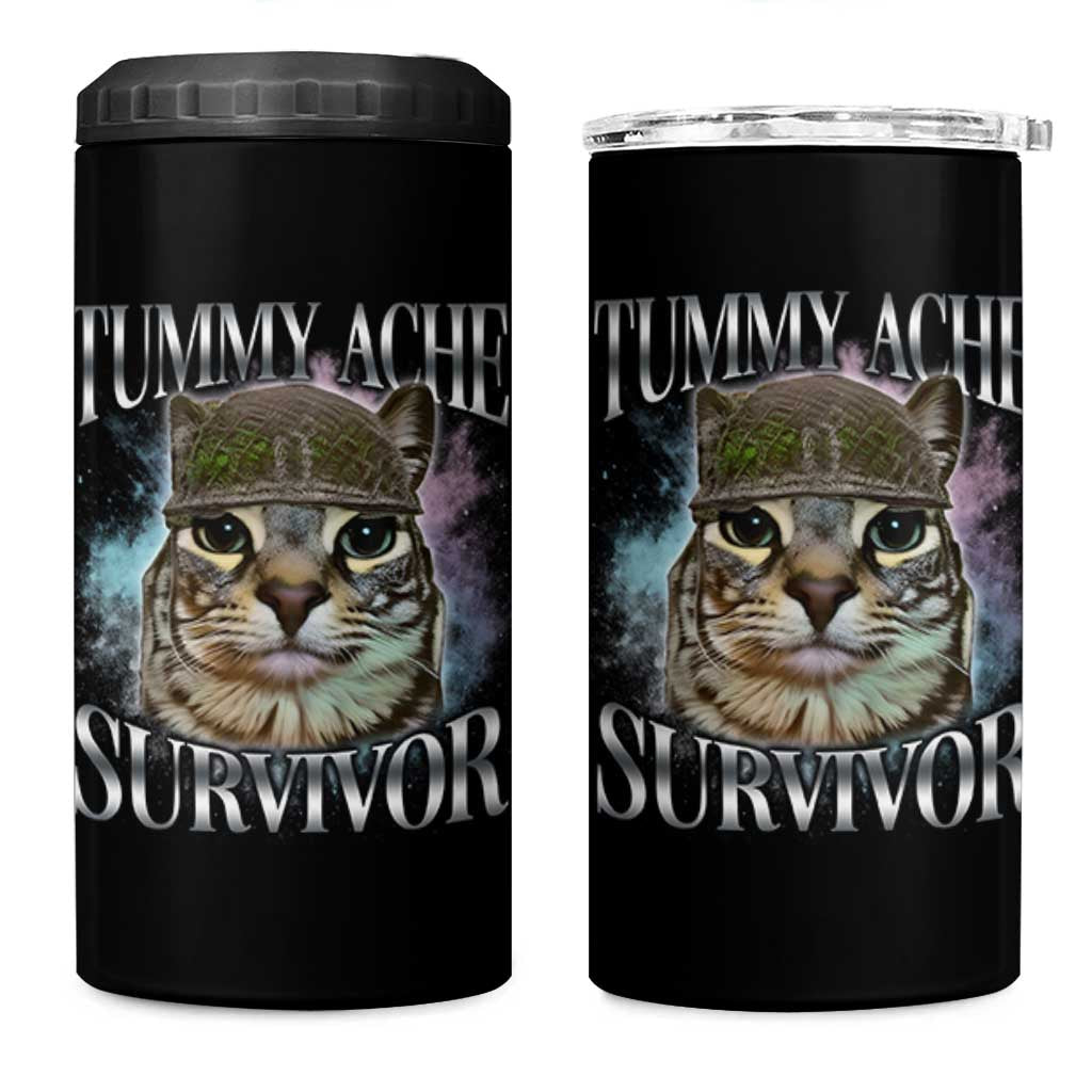 Tummy Ache Survivor Cat Meme 4 in 1 Can Cooler Tumbler Vintage 90s Graphic Funny Stomach Issues Bootleg - Wonder Print Shop