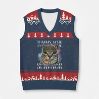 Tummy Ache Survivor Cat Meme V-Neck Knit Sweater Vest Vintage 90s Graphic Funny Stomach Issues Bootleg - Wonder Print Shop