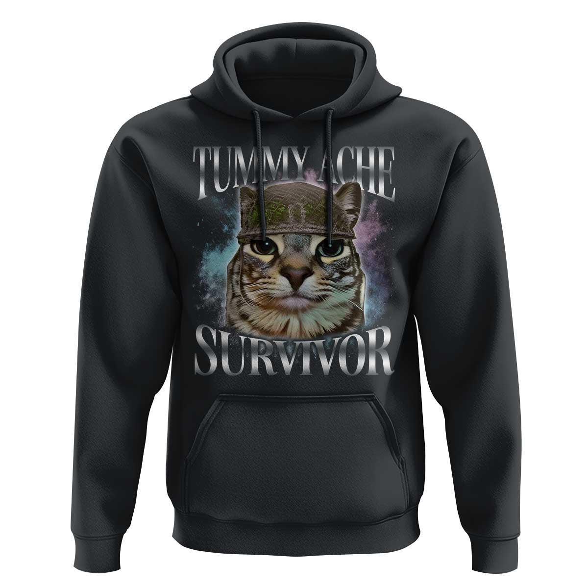 Tummy Ache Survivor Cat Meme Hoodie Vintage 90s Graphic Funny Stomach Issues Bootleg - Wonder Print Shop