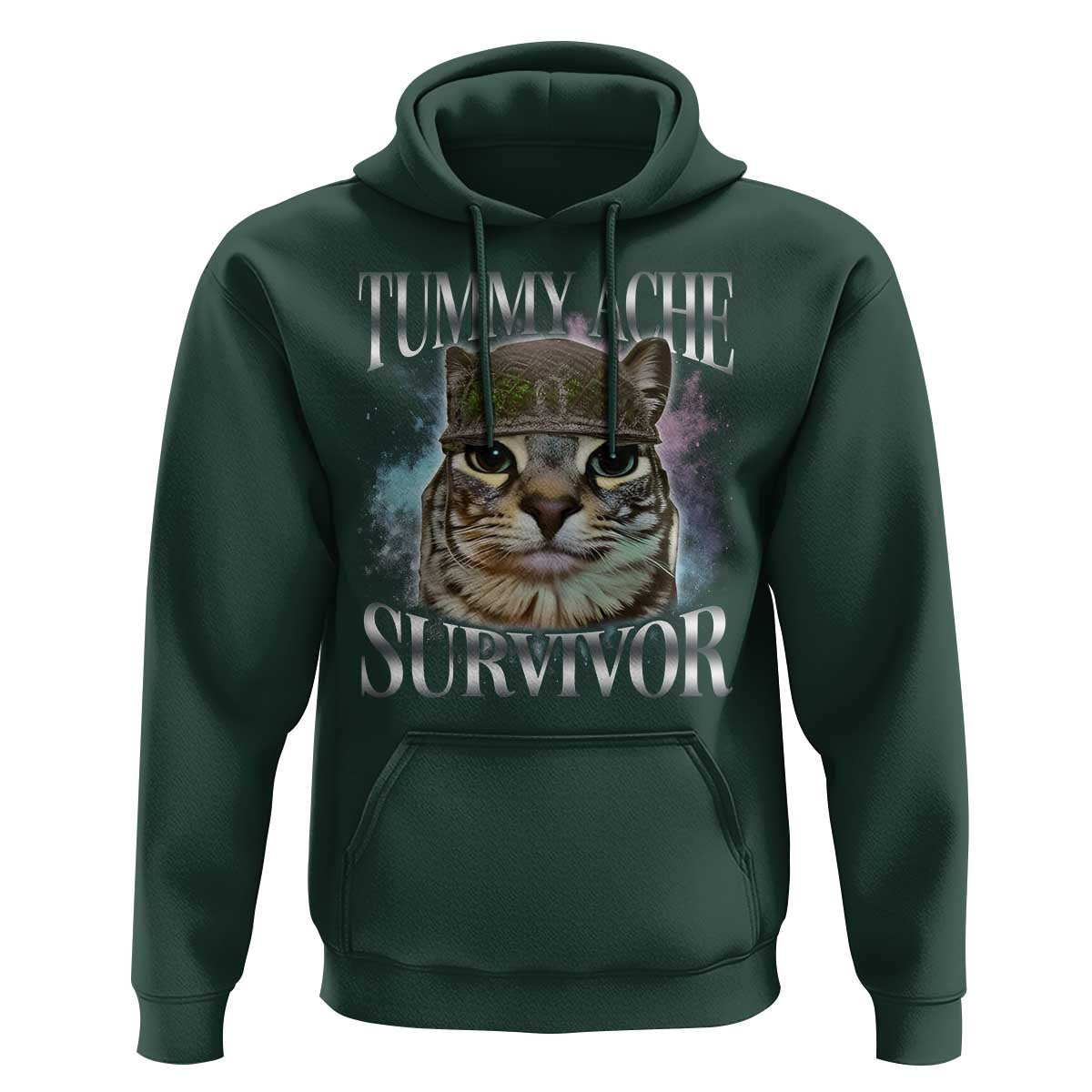 Tummy Ache Survivor Cat Meme Hoodie Vintage 90s Graphic Funny Stomach Issues Bootleg - Wonder Print Shop