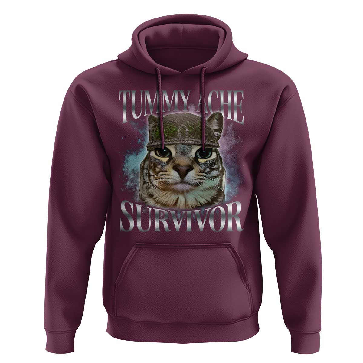 Tummy Ache Survivor Cat Meme Hoodie Vintage 90s Graphic Funny Stomach Issues Bootleg - Wonder Print Shop