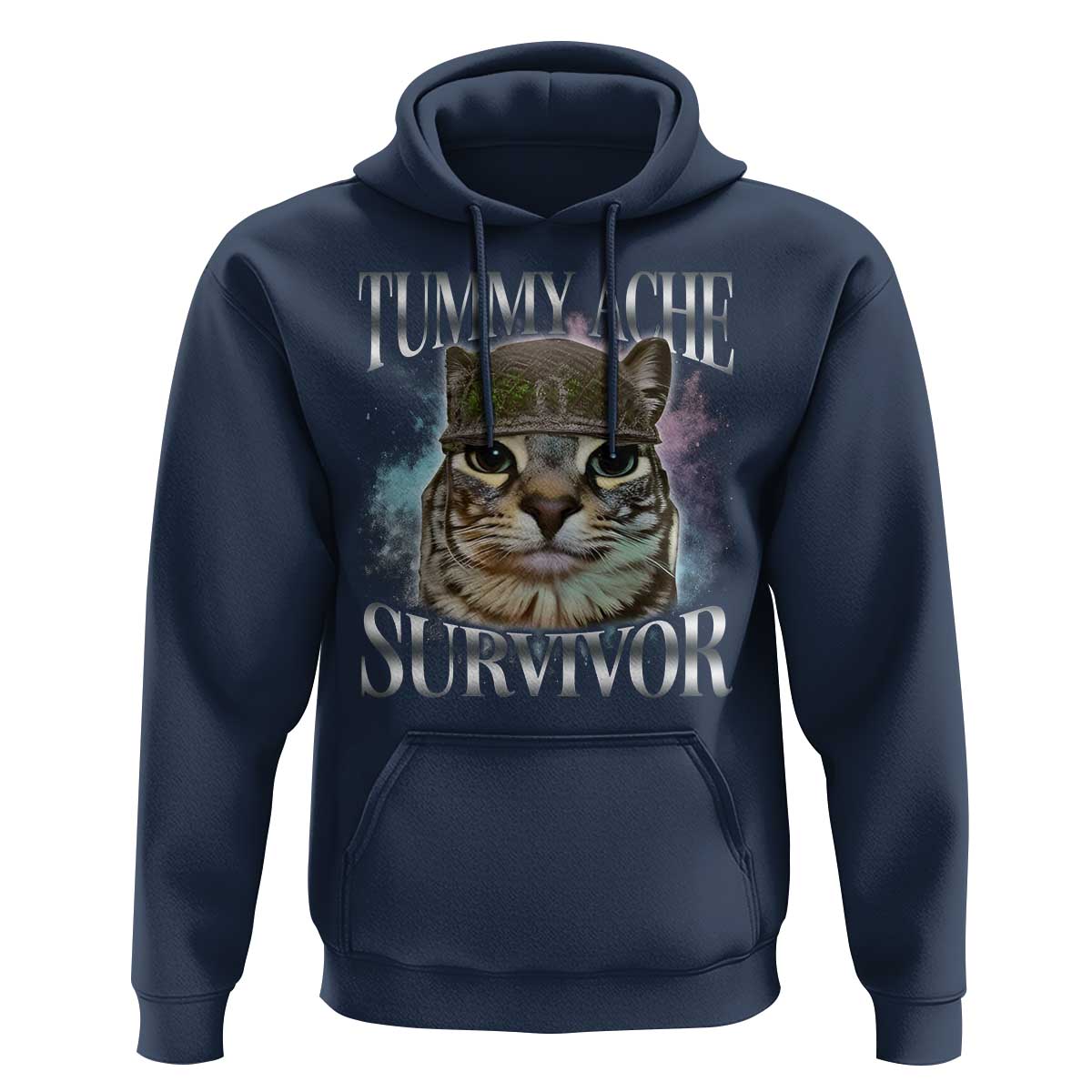Tummy Ache Survivor Cat Meme Hoodie Vintage 90s Graphic Funny Stomach Issues Bootleg - Wonder Print Shop