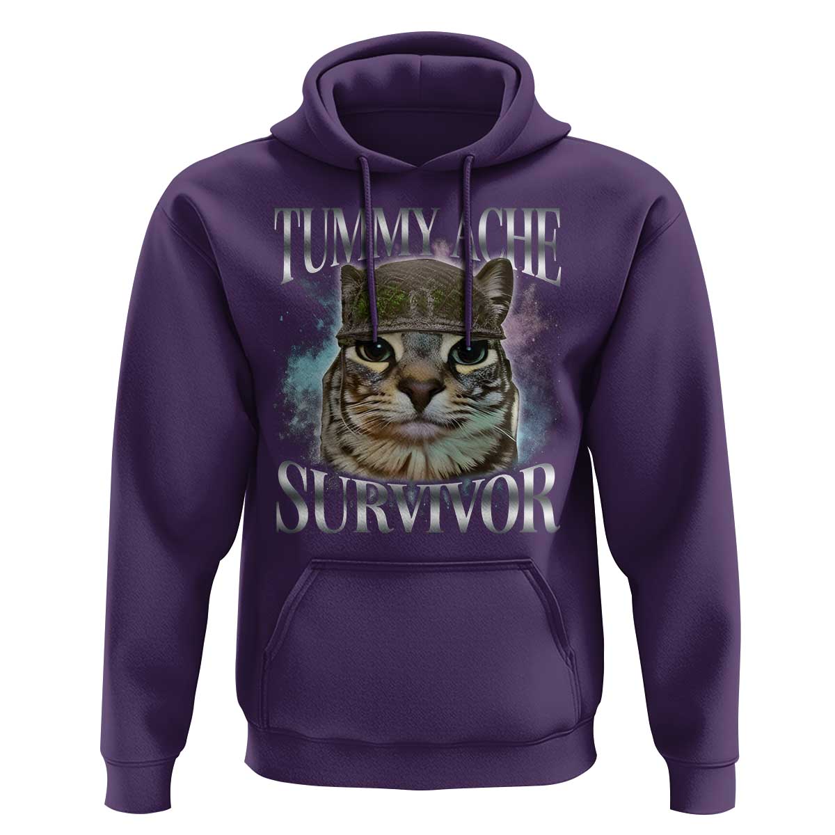 Tummy Ache Survivor Cat Meme Hoodie Vintage 90s Graphic Funny Stomach Issues Bootleg - Wonder Print Shop
