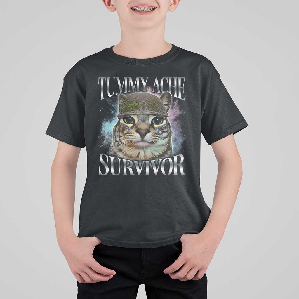 Tummy Ache Survivor Cat Meme T Shirt For Kid Vintage 90s Graphic Funny Stomach Issues Bootleg - Wonder Print Shop