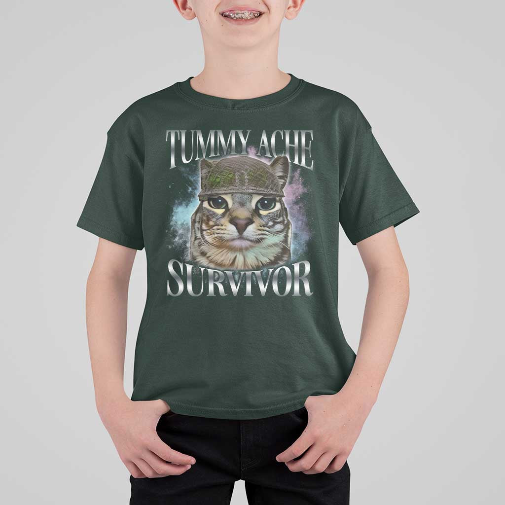 Tummy Ache Survivor Cat Meme T Shirt For Kid Vintage 90s Graphic Funny Stomach Issues Bootleg - Wonder Print Shop