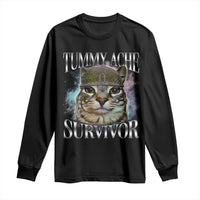 Tummy Ache Survivor Cat Meme Long Sleeve Shirt Vintage 90s Graphic Funny Stomach Issues Bootleg - Wonder Print Shop