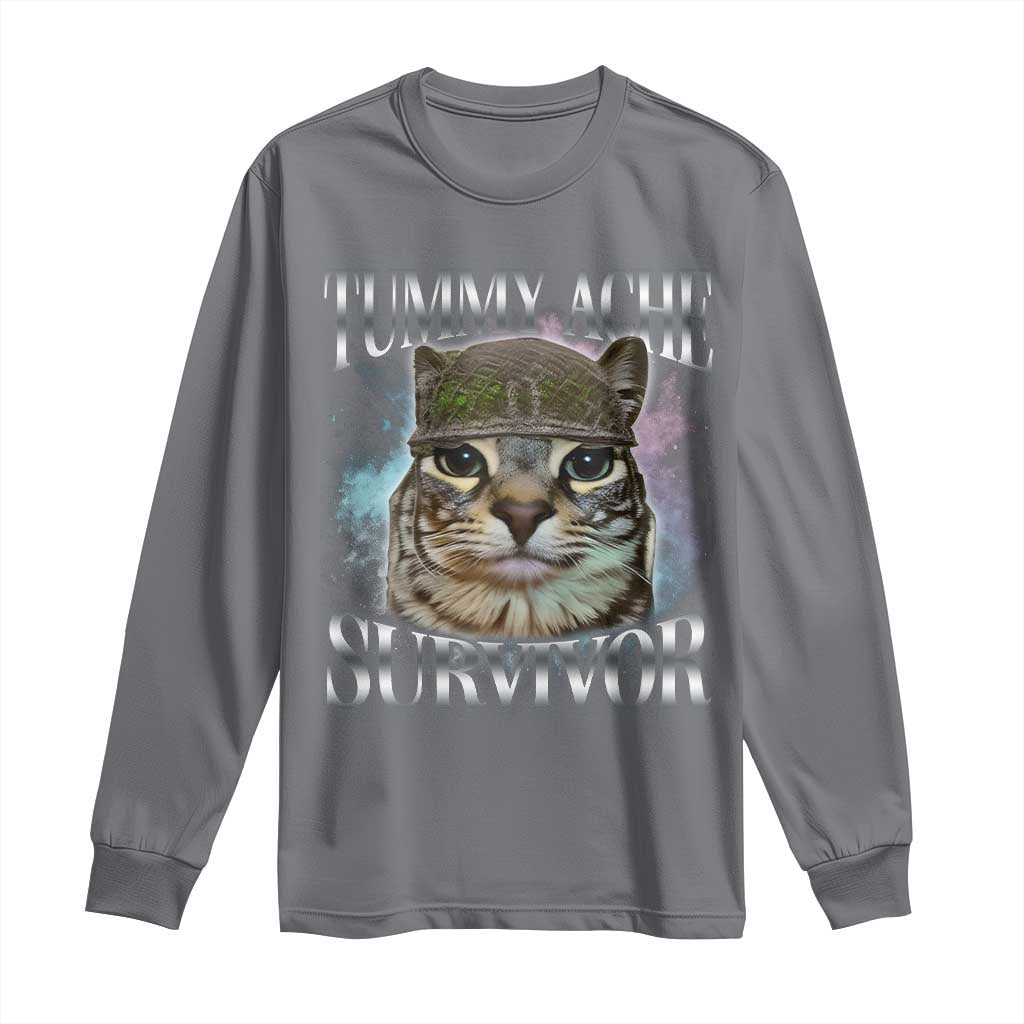 Tummy Ache Survivor Cat Meme Long Sleeve Shirt Vintage 90s Graphic Funny Stomach Issues Bootleg - Wonder Print Shop
