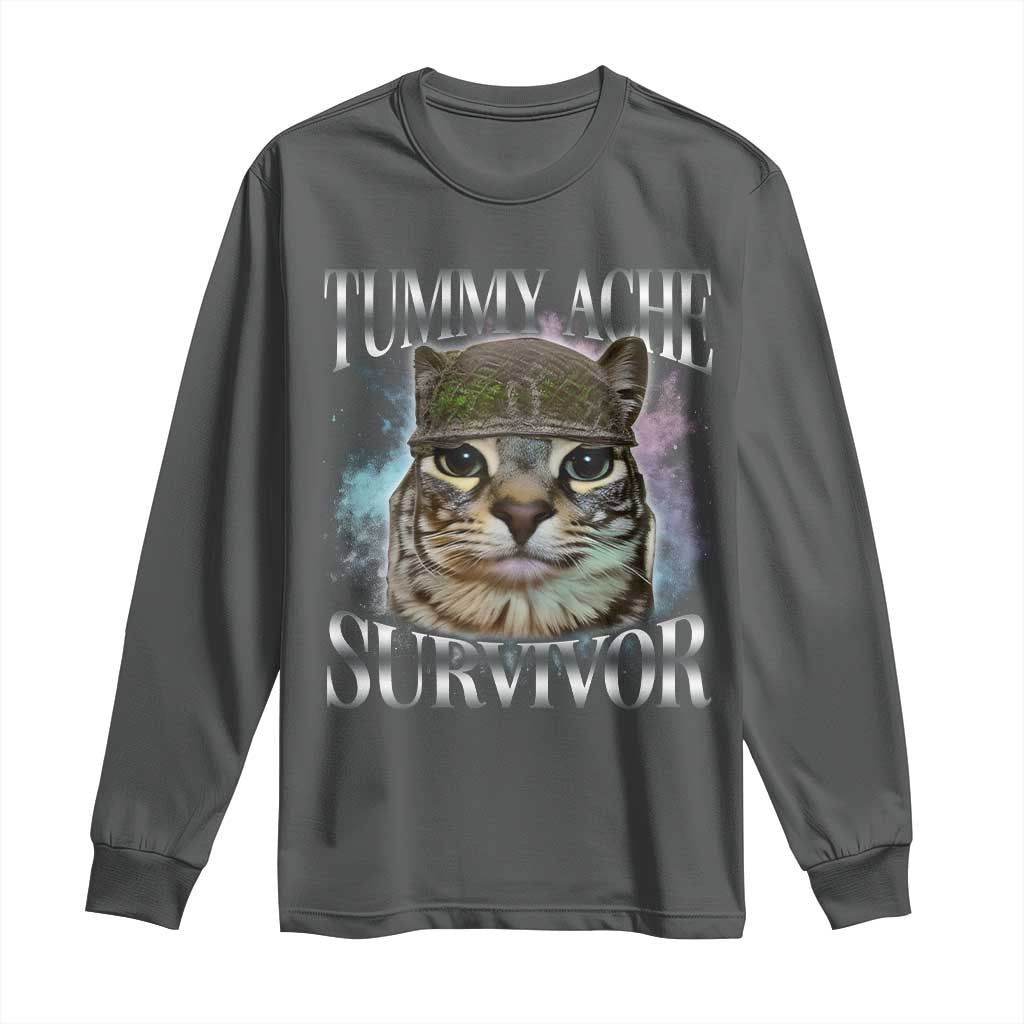 Tummy Ache Survivor Cat Meme Long Sleeve Shirt Vintage 90s Graphic Funny Stomach Issues Bootleg - Wonder Print Shop