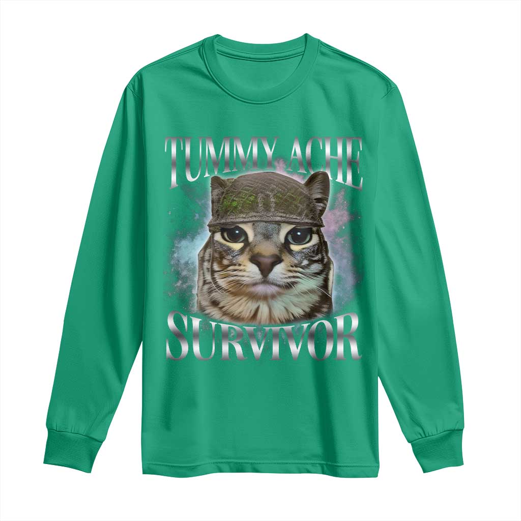 Tummy Ache Survivor Cat Meme Long Sleeve Shirt Vintage 90s Graphic Funny Stomach Issues Bootleg - Wonder Print Shop