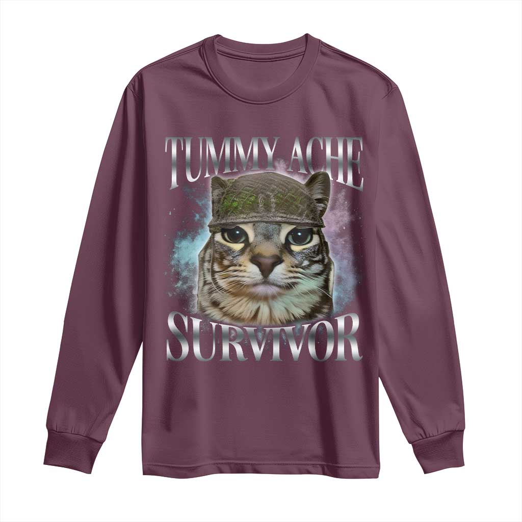 Tummy Ache Survivor Cat Meme Long Sleeve Shirt Vintage 90s Graphic Funny Stomach Issues Bootleg - Wonder Print Shop