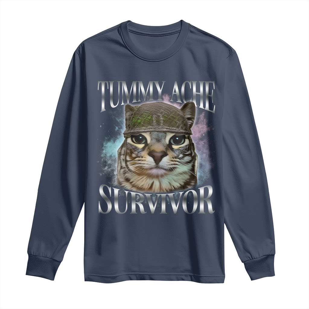 Tummy Ache Survivor Cat Meme Long Sleeve Shirt Vintage 90s Graphic Funny Stomach Issues Bootleg - Wonder Print Shop