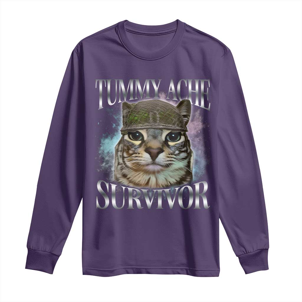 Tummy Ache Survivor Cat Meme Long Sleeve Shirt Vintage 90s Graphic Funny Stomach Issues Bootleg - Wonder Print Shop