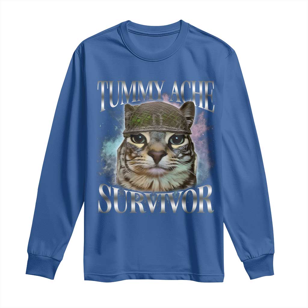 Tummy Ache Survivor Cat Meme Long Sleeve Shirt Vintage 90s Graphic Funny Stomach Issues Bootleg - Wonder Print Shop