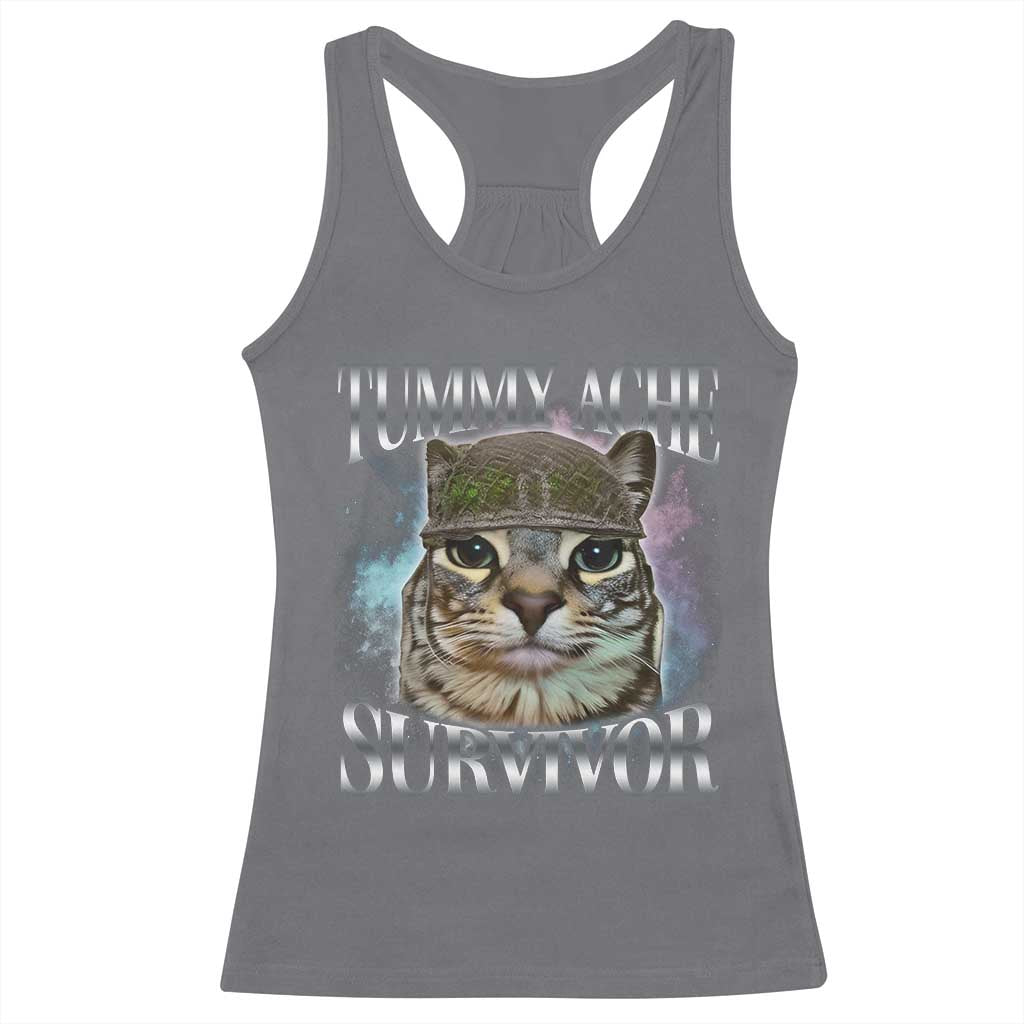Tummy Ache Survivor Cat Meme Racerback Tank Top Vintage 90s Graphic Funny Stomach Issues Bootleg - Wonder Print Shop
