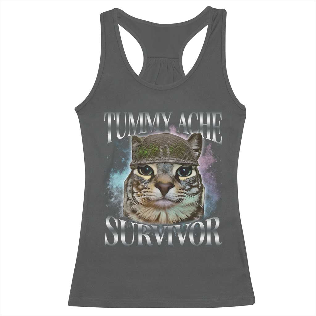 Tummy Ache Survivor Cat Meme Racerback Tank Top Vintage 90s Graphic Funny Stomach Issues Bootleg - Wonder Print Shop