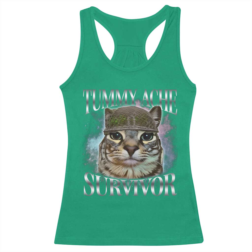 Tummy Ache Survivor Cat Meme Racerback Tank Top Vintage 90s Graphic Funny Stomach Issues Bootleg - Wonder Print Shop