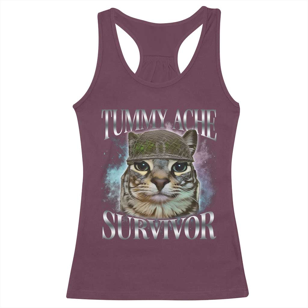 Tummy Ache Survivor Cat Meme Racerback Tank Top Vintage 90s Graphic Funny Stomach Issues Bootleg - Wonder Print Shop
