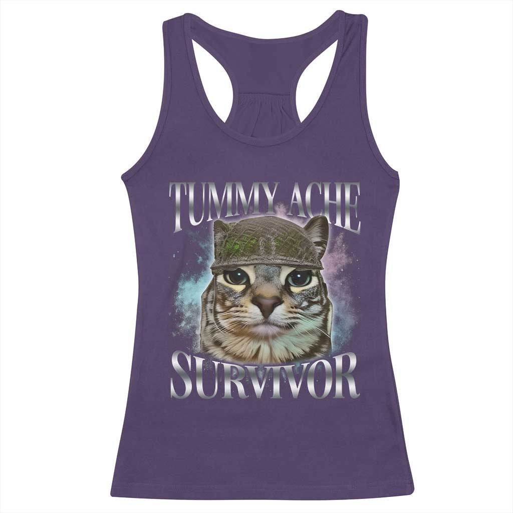 Tummy Ache Survivor Cat Meme Racerback Tank Top Vintage 90s Graphic Funny Stomach Issues Bootleg - Wonder Print Shop