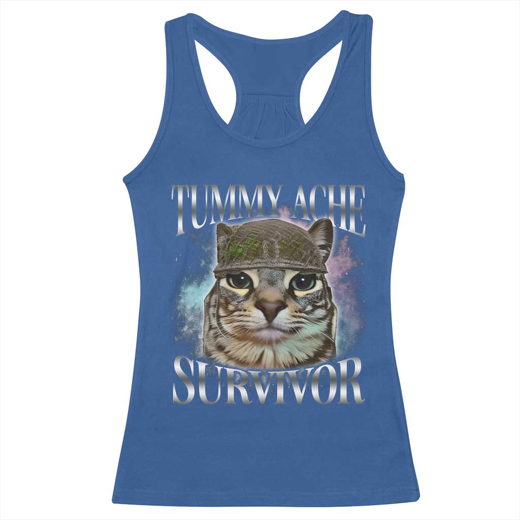 Tummy Ache Survivor Cat Meme Racerback Tank Top Vintage 90s Graphic Funny Stomach Issues Bootleg - Wonder Print Shop