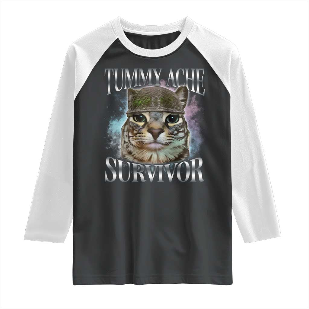 Tummy Ache Survivor Cat Meme Raglan Shirt Vintage 90s Graphic Funny Stomach Issues Bootleg - Wonder Print Shop